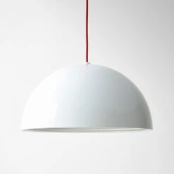 Dome White Large Pendant Lamp With Red Cord