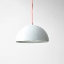 Dome White Medium Pendant Lamp With Red Cord