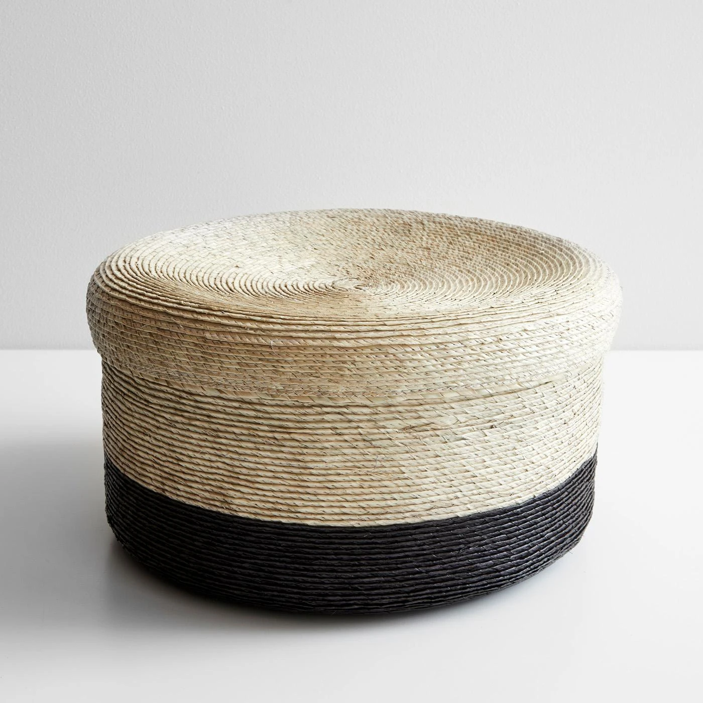 Black Band Round Storage Basket With Lid 13"