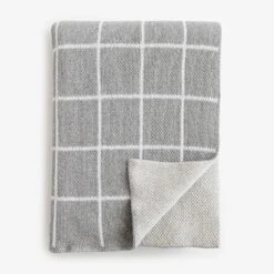 Grid Gray Knit Throw Blanket