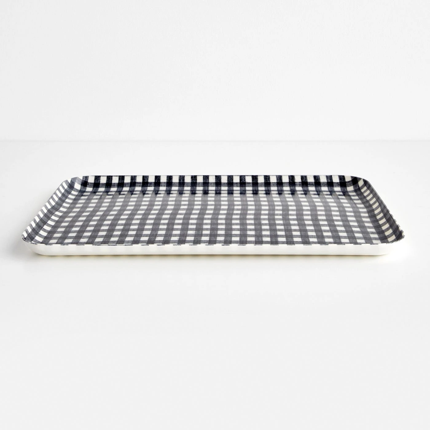 Check Navy Large Linen Coated Tray