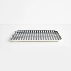 Check Navy Medium Linen Coated Tray