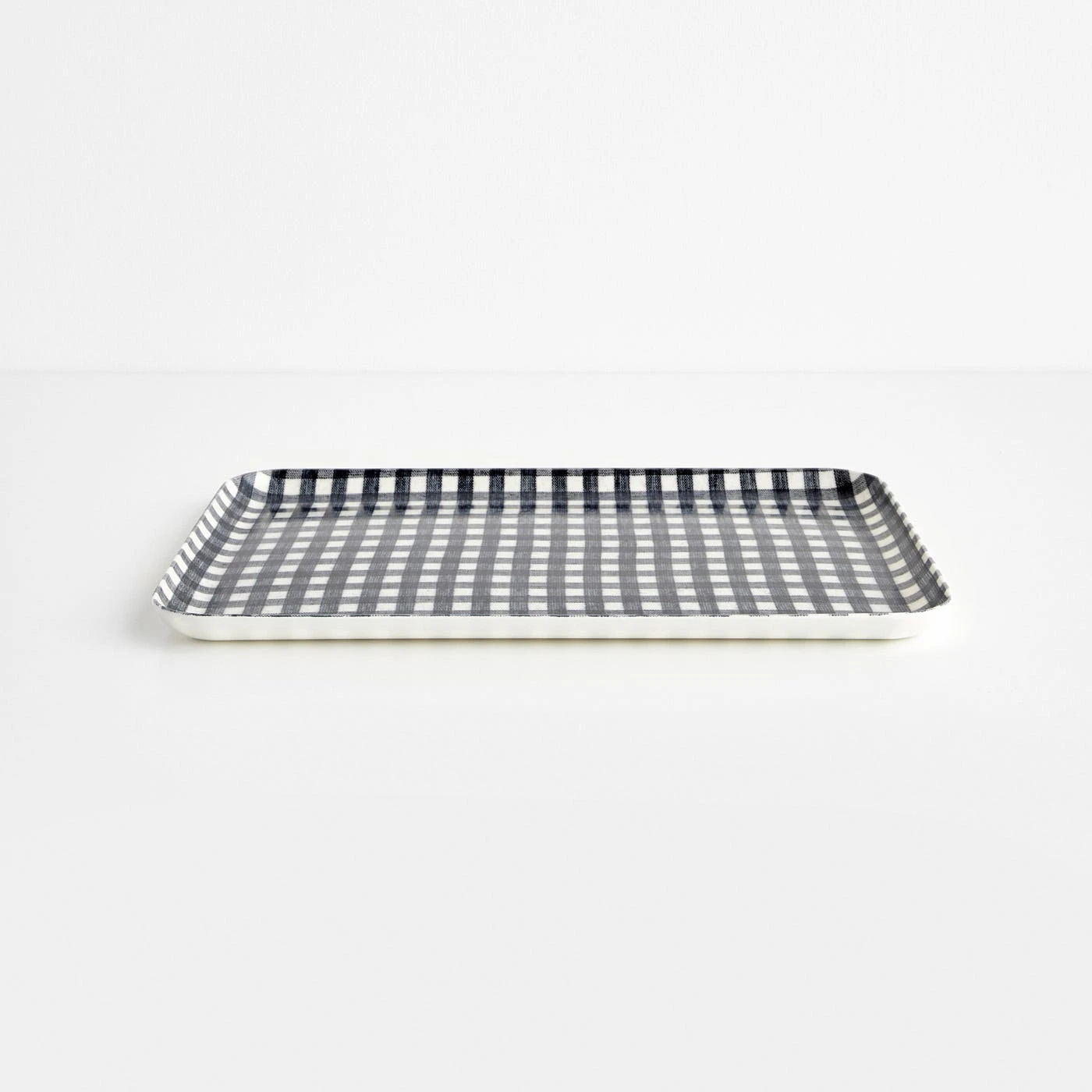 Check Navy Medium Linen Coated Tray