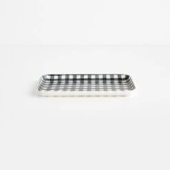 Check Navy Small Linen Coated Tray