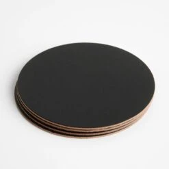 Dot Black Round Leather Coasters Set Of 4