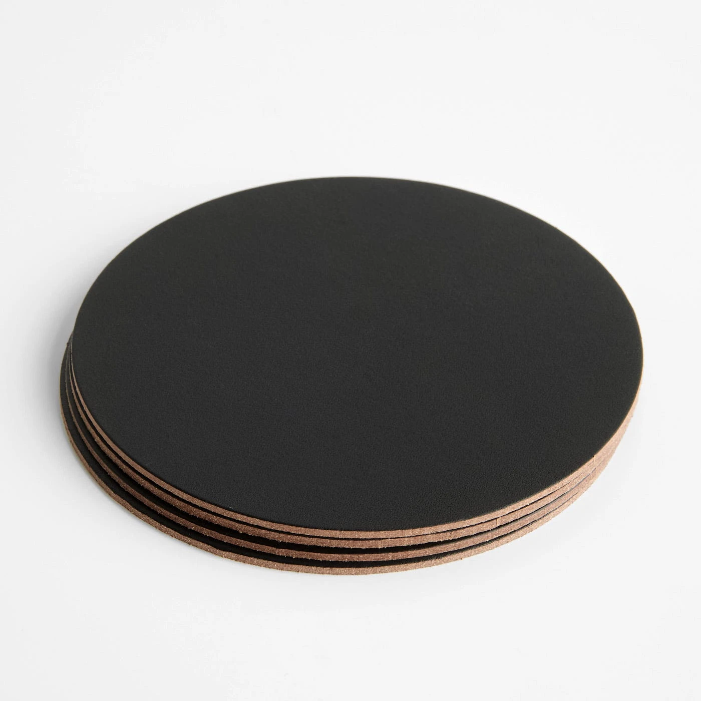 Dot Black Round Leather Coasters Set Of 4
