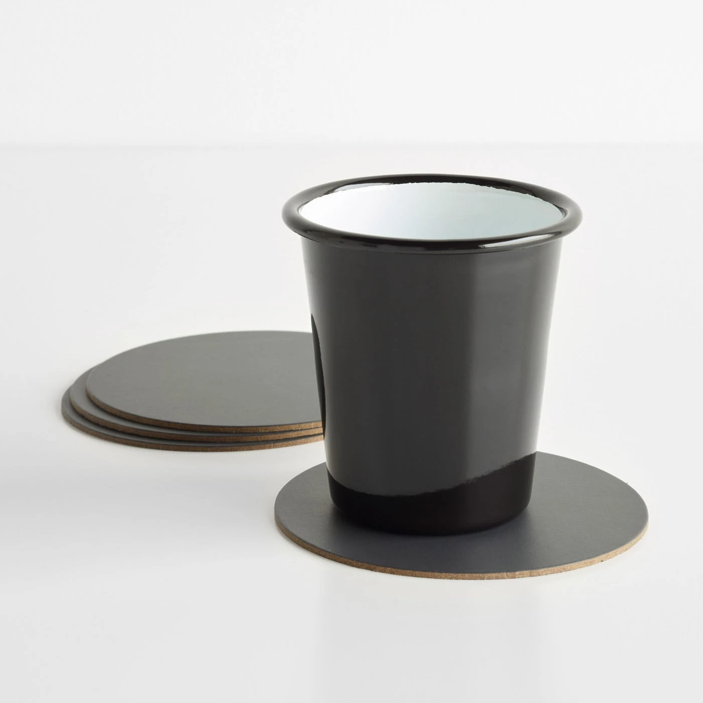 Dot Charcoal Round Leather Coasters Set Of 4 - Image 3