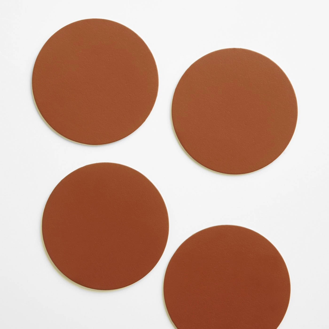 Dot Cognac Round Leather Coasters Set Of 4 - Image 4