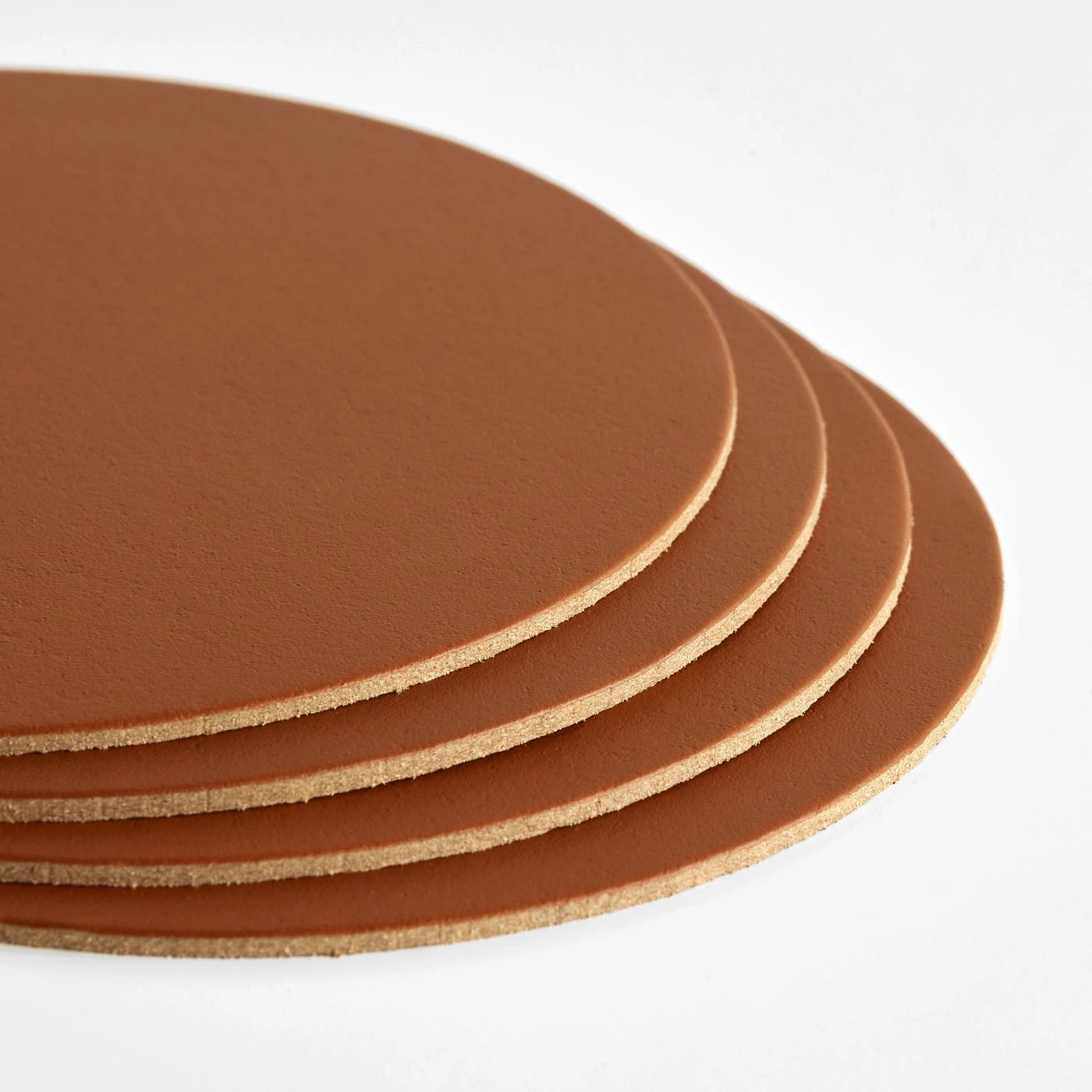 Dot Cognac Round Leather Coasters Set Of 4 - Image 2