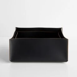 Rectangular Black Leather Storage Bins Set Of 2