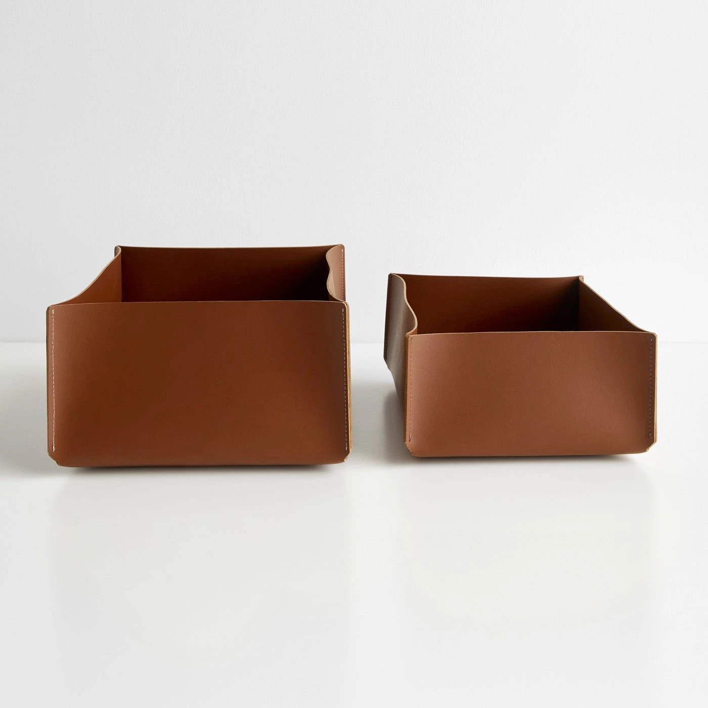 Rectangular Pecan Leather Storage Bins Set Of 2 - Image 4