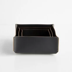 Square Black Leather Storage Bins Set Of 3