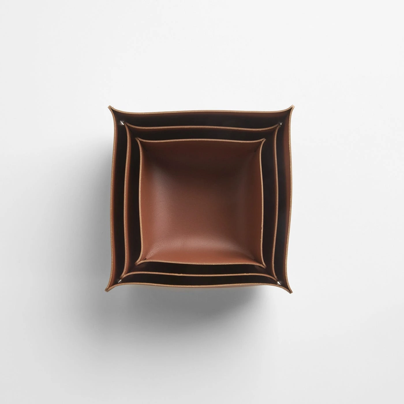 Square Pecan Leather Storage Bins Set Of 3 - Image 2