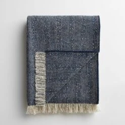Herringbone Blue Woad Throw Blanket