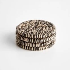 Heathered Black And Natural Coasters Set Of 4