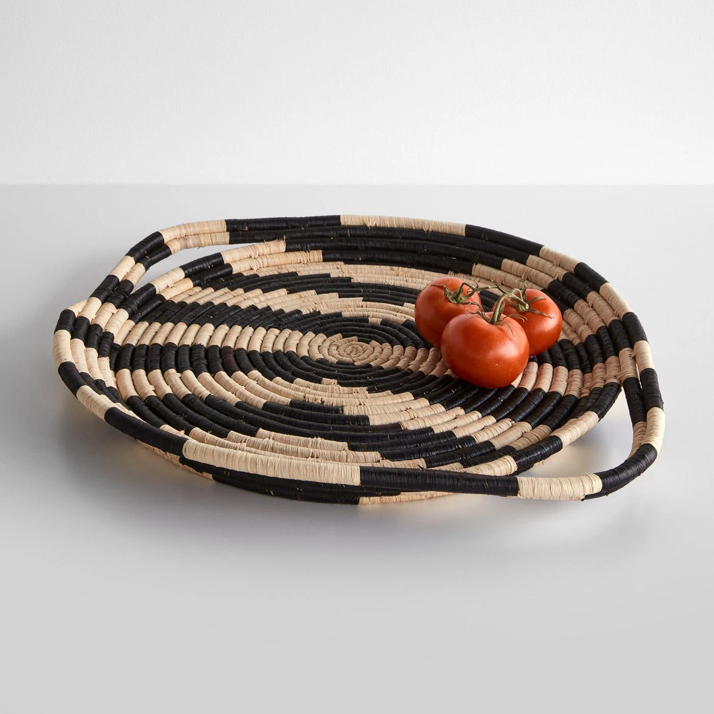 Striped Black And Natural Tray With Handles - Image 2
