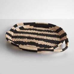 Striped Black And Natural Tray With Handles