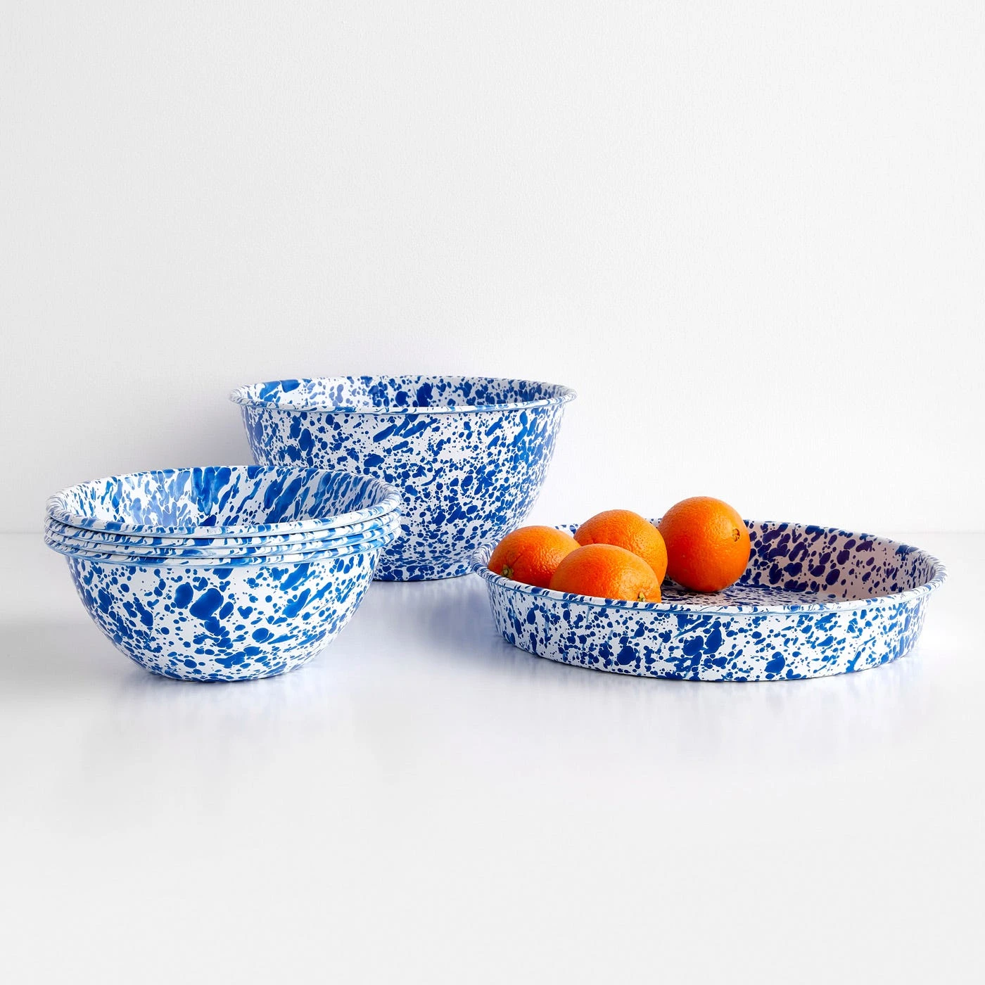 Splatter Blue Enamelware Large Salad Bowl - Image 6