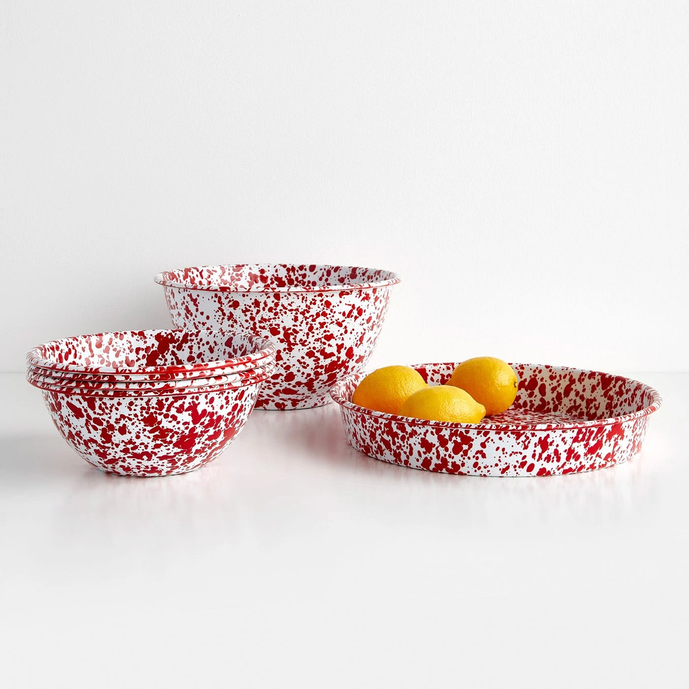 Splatter Red Enamelware Large Salad Bowl - Image 6