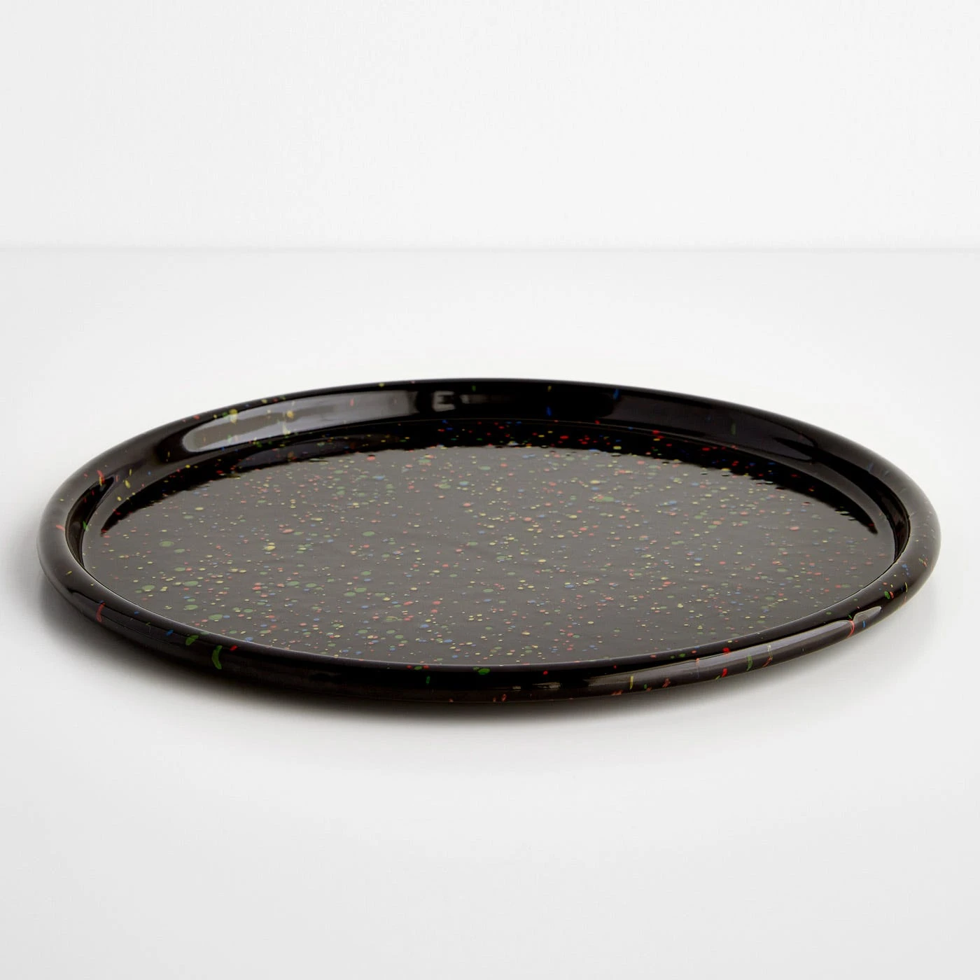 Rainbow Falls Black Enamelware Round Tray 12"