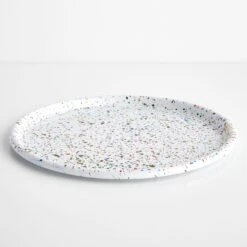 Rainbow Falls White Enamelware Round Tray 12"