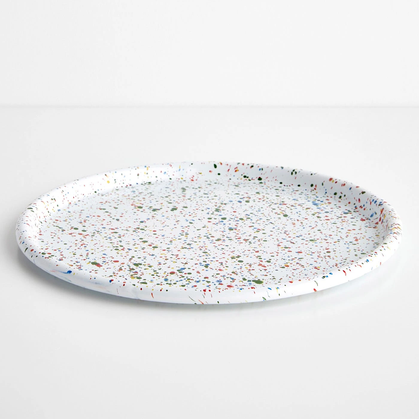 Rainbow Falls White Enamelware Round Tray 12"