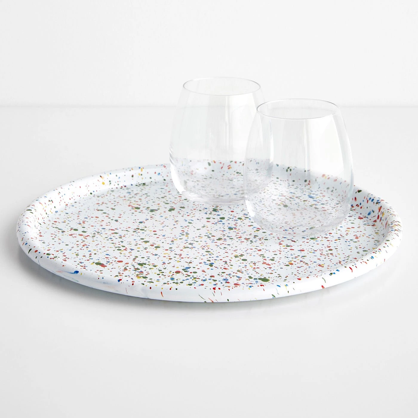 Rainbow Falls White Enamelware Round Tray 12" - Image 4