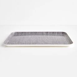Hickory Gray Stripe Large Linen Coated Tray