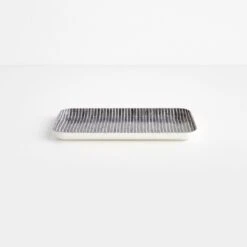Hickory Gray Stripe Small Linen Coated Tray