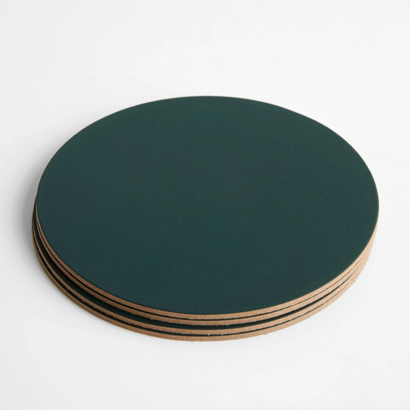 Dot Deep Pine Round Leather Coasters Set Of 4