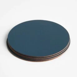 Dot Deep Teal Round Leather Coasters Set Of 4