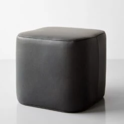 Block Graphite Leather Ottoman