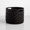 Woven Leather Black Round Floor Basket