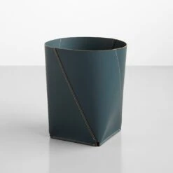 Twist Deep Teal Leather Waste Bin