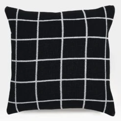 Grid Black Knit Throw Pillow Cover 18" X 18"