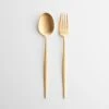 Eve Brushed Gold Fork & Spoon Serve Set