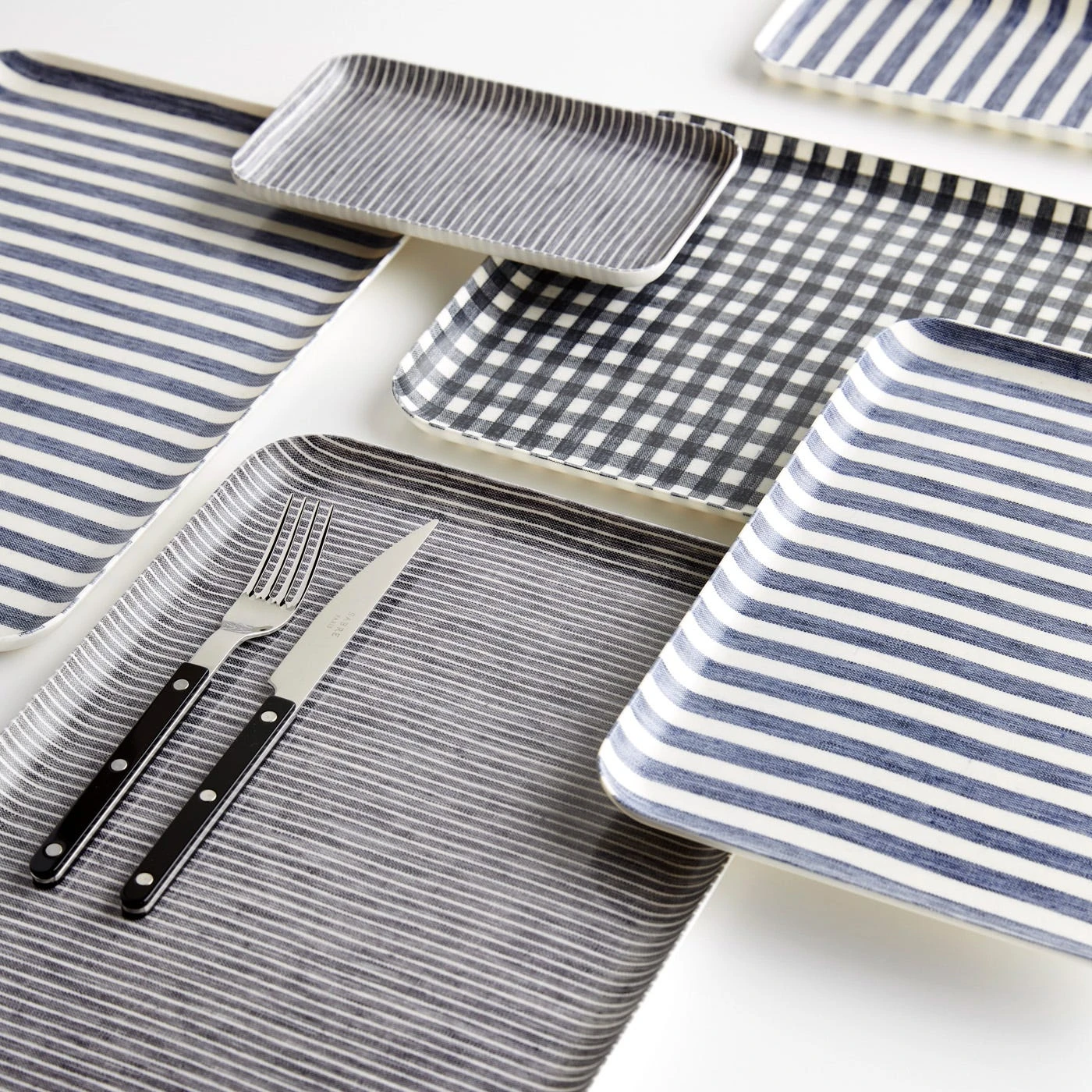 Check Navy Large Linen Coated Tray - Image 8