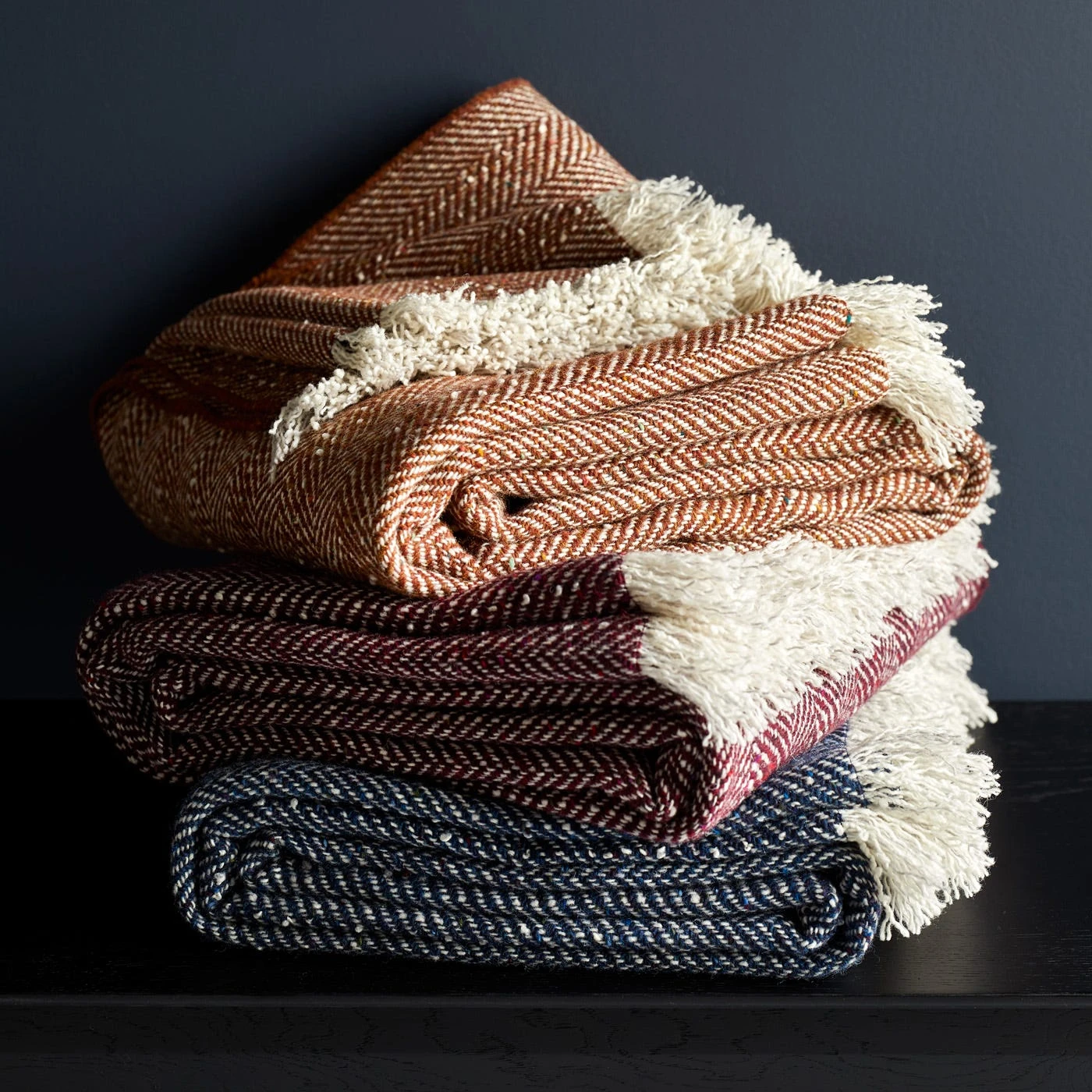 Herringbone Blue Woad Throw Blanket - Image 7