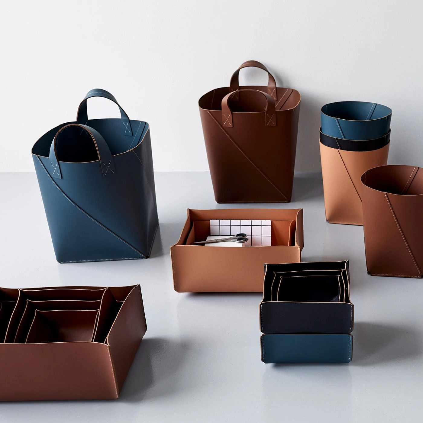 Rectangular Pecan Leather Storage Bins Set Of 2 - Image 8